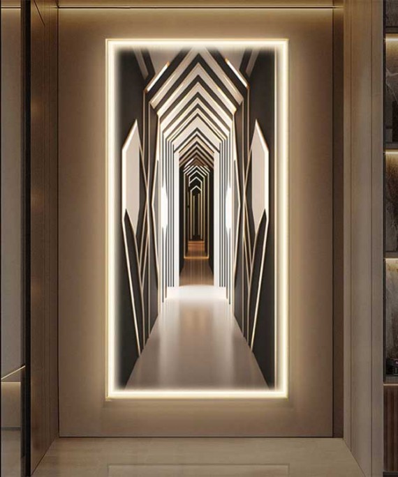 Gold Frame Modern 3D Painting With Warm Led Light